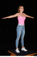  Vinna Reed blue jeans casual pink bodysuit standing t poses white sneakers whole body 0008.jpg